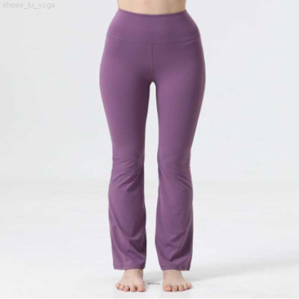 LL Yoga 2022 Новый выравнивание Lu-07 Women йога брюки с твердым цветом обнаженная спортивная формирование талии плотно расклешенная фитнес.