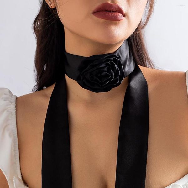 Choker OurFuno Romantische Big Blumen Halskette für Frauen schwarz rote Farbe Langer Schal -Party Hochzeit Mode Schmuck Mädchen Geschenk 2023