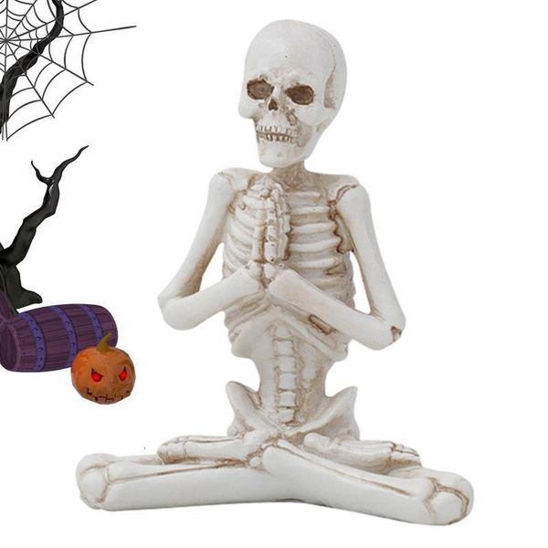 Objetos decorativos Figuras decoração de esqueleto para escultura de crânio assustador em casa no dia da postura de ioga do dia das decorações mortas Halloween estátua Party 230822