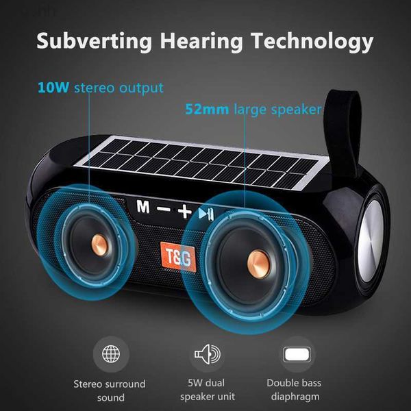 Taşınabilir Hoparlörler Güneş Plakası ile Güçlü Hoparlör Bluetooth uyumlu stereo müzik kutusu Güç Bankası Boombox su geçirmez USB AUX FM Radyo Y2212 L230822