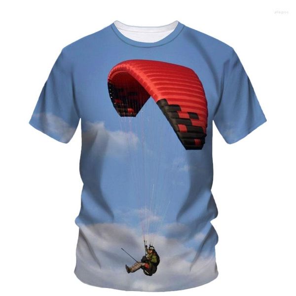 Мужская футболка T Roomts Hip Hop Parachute Picture Line Summer Print Street Trend Classic Classic Complive Plus Plus с коротким рукавом с коротким рукавом