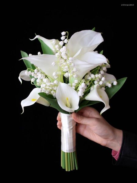 Flores de casamento Whitney Collection Ivory Calla Lilies Bouquets de noiva Flor Plástico Flor Ramos de Novias Boda