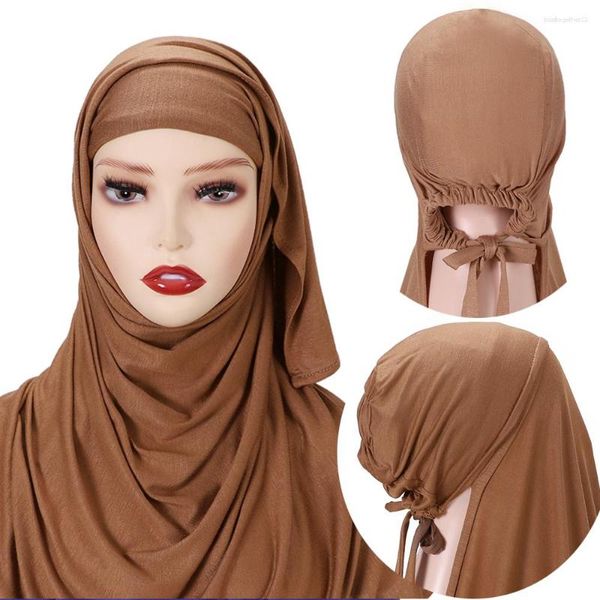 Roupas étnicas Modal muçulmano ajustável Capinho de cachecol Jersey Instant Hijab Turbano macio Shawl liso Solid Head Band embrulhe FULARD FEMME