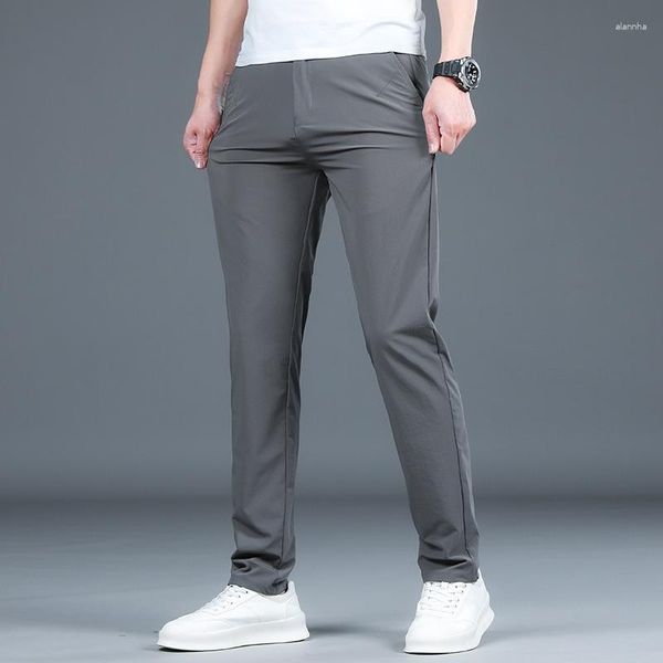 Мужские брюки 2023 Лето -стиль мужчина Slim Fit Dark Grey Crassual Business Fashion Elastic Force Solid Color Bunders Мужские