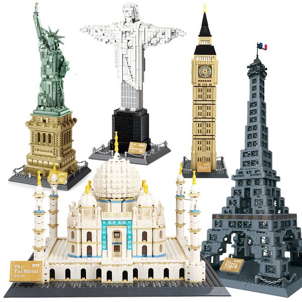 Blocks City Architecture Big Ben Eiffel Tower Paris World Famous Building Brick Statue Liberty America Taj Mahal Construction Toy Villa 230821