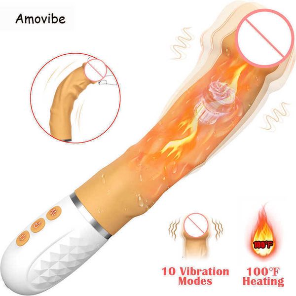 Realistico vibratore dildo spingente per donne con 10 potenti modalità di vibrazione riscaldamento flessibile pene curvo femminile