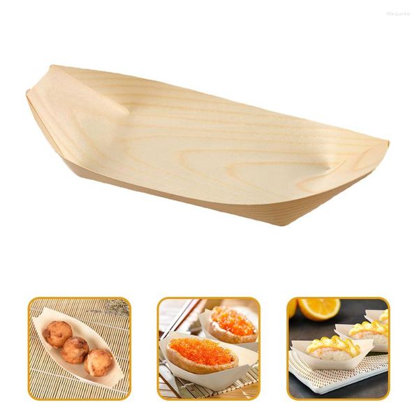 Einweg -Geschirr 150 PCs Sushi Holzbootbehälter Teller Tablett Japanische Style Bananenblatt