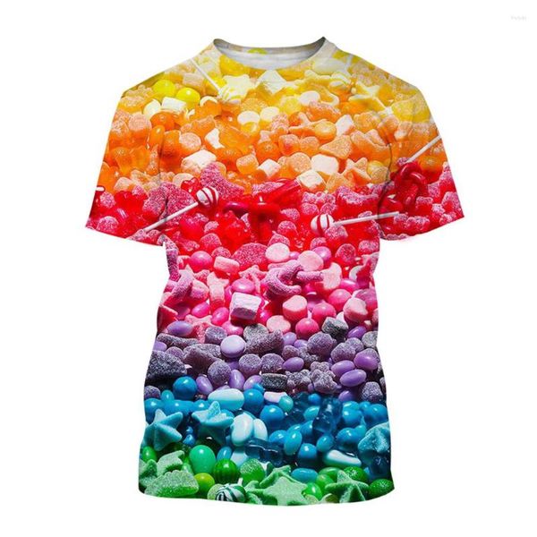 Herren -T -Shirts interessante süße Süßigkeiten grafische Sommermode lässig Unisex 3D bedruckte T -Shirts lustige süße runde Hals kurze Ärmel