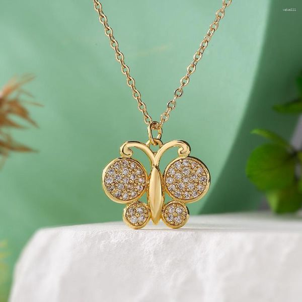 Colares pendentes Mafisar 2023 Moda adorável Butterfly Color dourado colar de aço inoxidável para mulheres Presente de joias CZ