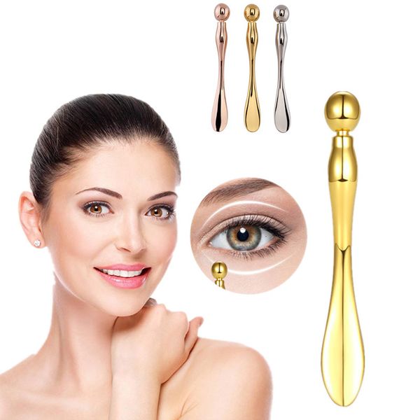 Massageador de corpo inteiro mini aço de aço ballceramic ocular massagem stick rollball olho massagem os olhos colher creme remover rugas e círculos escuros 230822