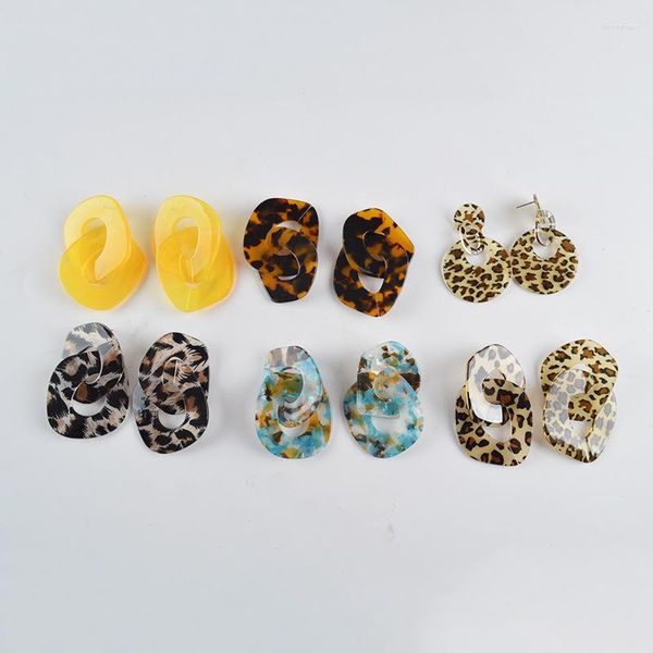 Brincos de balanço UJBox Exagerado Multicolor Leopard Drop Long Drop Personalidade Coreana Geométrica Irregular