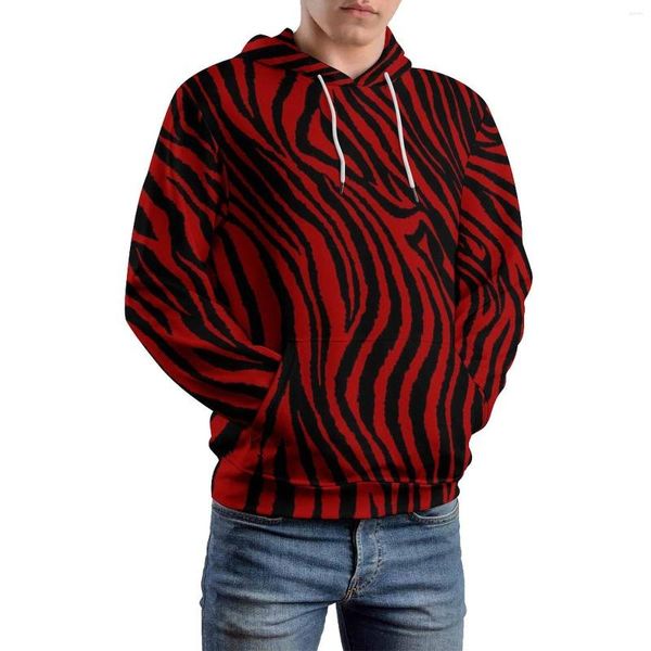 Erkek Hoodies Çizgili Yakut Kırmızı Kırmızı Günlük Uzun Kollu Baskı Estetik Kazak Hoodie Street Moda Tasarımı Büyük Boy Hooded Sweatshirt
