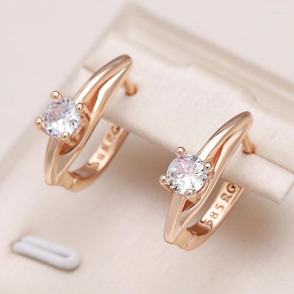 Orecchini doganici Kinel Classic Drop 585 Rose Gold Colore White Natural Zircon Simple coreano per donne Gioielli fine quotidiani