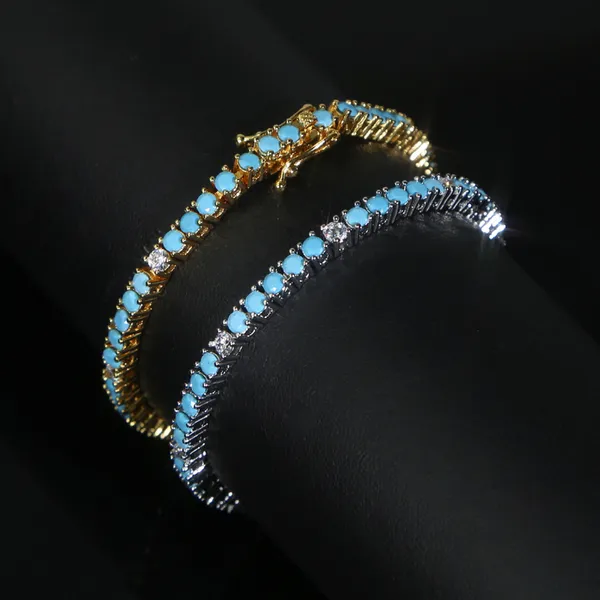 Nuovo designer 3 mm turchese turchese in pietra bracciale elegante per donne hi hop lady regalo pavimentato 5a zirconia cubica gioielli regalo zirconia