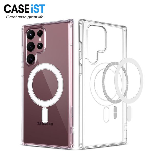 CASEiST Capa de telefone magnética forte de luxo transparente cristal transparente ímã PC TPU anti amarelo capa móvel para Samsung Galaxy S24 S23 S22 S21 Ultra Plus FE