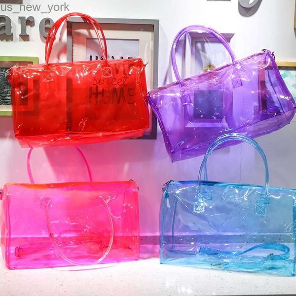 Totes Transparent Jelly Beach Bag Schwimmen im Freien Sport wasserdichte PVC Casual Capacity Messenger Bag für Männer und Frauen HKD230822