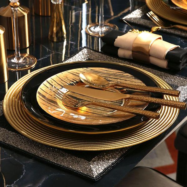 Placas Luxury Baby Plate Conjunto Kids Gold Black Designer Placemat Porcelana Breakfast Flat Breakfast 8 Pinch Pratos de Jantar Conjuntos de Jantar ZZ50pz