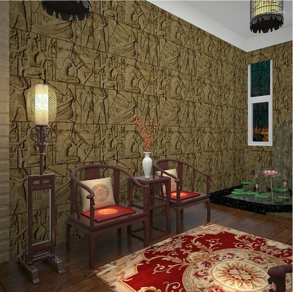 Wallpaper 3D PVC Imitation des Ägyptens Tapeten Stereoskopisches Peeling geprägter Waschpapier für Wände Wohnzimmer Hintergrund 10mx53cm