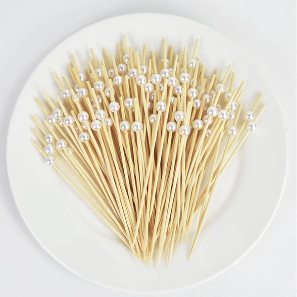 Outros suprimentos de festa de evento 100pcs pérolas brancas picadas de bambu picadas de frutas de casamento bolo de sobremesa dispensável de bolo de cupcake buffet buffet skewer 230822