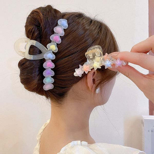 AFSHOR Y2K Hairpin Pearl Colorful Resin Love Star Hair Clips Rainbow Candy Colore Jelly Heart Cotail Clip Clip Korean Shark Clip coreano