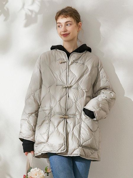 Kadınlar Down Micc Beirn Kadın Paltosu% 90 Duck Ceket Yatak Horn Buon Zarif Kadın İnce Sıcak Düğmesi Dış Giyim