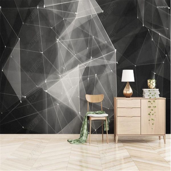 Обои современные минималистские черно -белые абстрактные обои для гостиной геометрическая линия диван фоновый