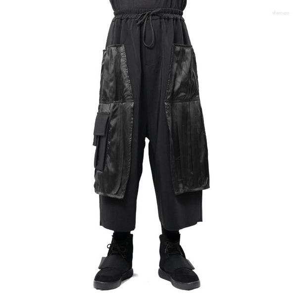 Herrenhosen 2023 Herren Kleidung Modesticken dekonstruieren falten Multi-Stoff-Satin-Weitbein-Rock Plus Size Costümen 27-46