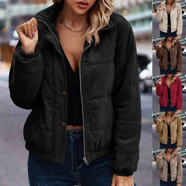 Frauenjacken Frauen Single Breasted Reißverschluss Winter warmer Mantel Mode Square Dünne Taschenjacke Bluse Baseball Top Outwear L5