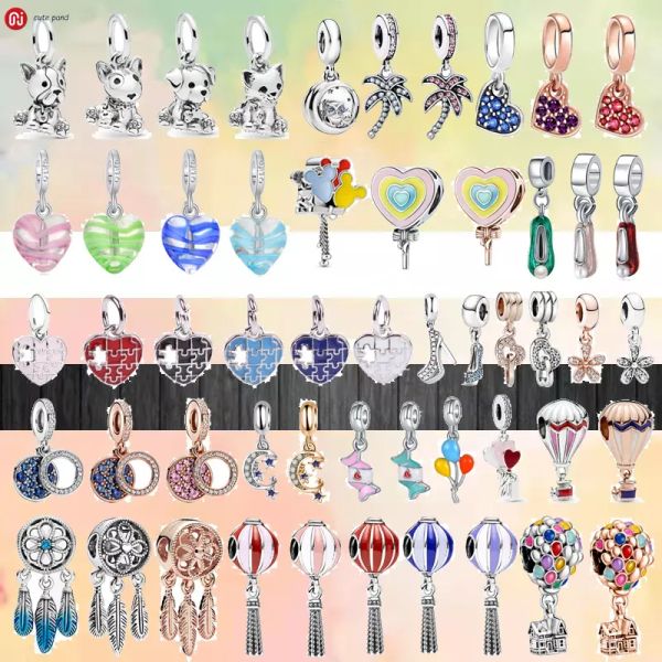 925 Gümüş Boncuklar Takılar Fit Pandora Charm 925 Bilezik Moda Renkli Aşk Rüya Catcher Candy Charms Set Kolye Diy İnce Boncuk Mücevherleri