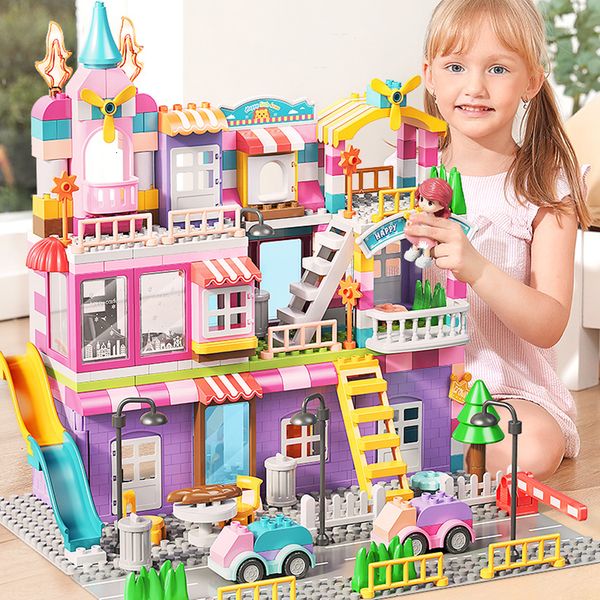 Blocks Girls Big Particle Marble Race Run Slide Size City House Castle Building Brick Toy Kids Gift 230821
