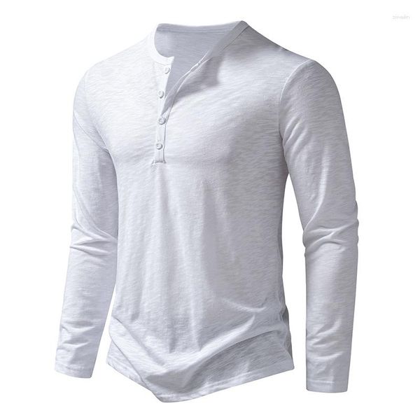Magliette da uomo Henley Collar Shirt for Men Autumn Long Color Solido Traspizio di alta qualità Casual di alta qualità Tops di base di alta qualità