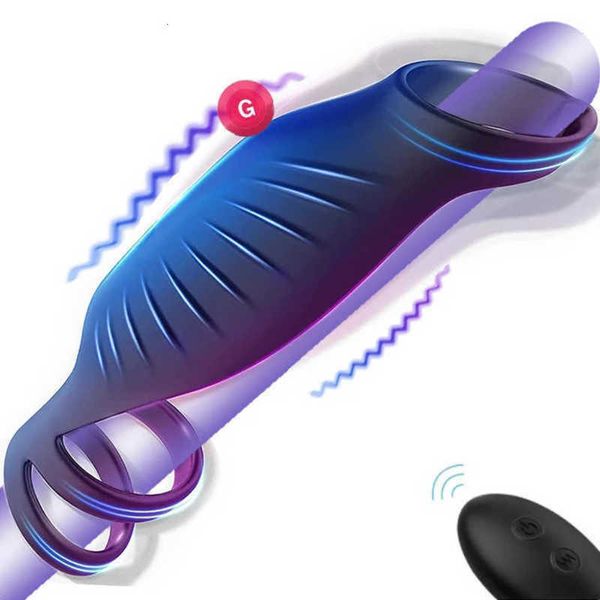 Massaggiatore maschio vibrazione remota cazzo manicotto in silicone anello ritardo eiaculazione ingrandimento del pene per uomo vibratore testicolo