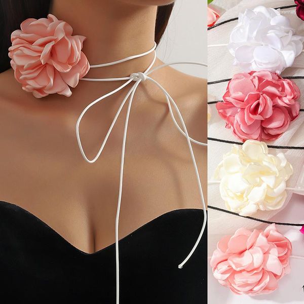 Choker Langes Seil mit großer Blumenkette für Frauen Hals Dekoration Pink Kpop Accessoires Juwely Party 2023