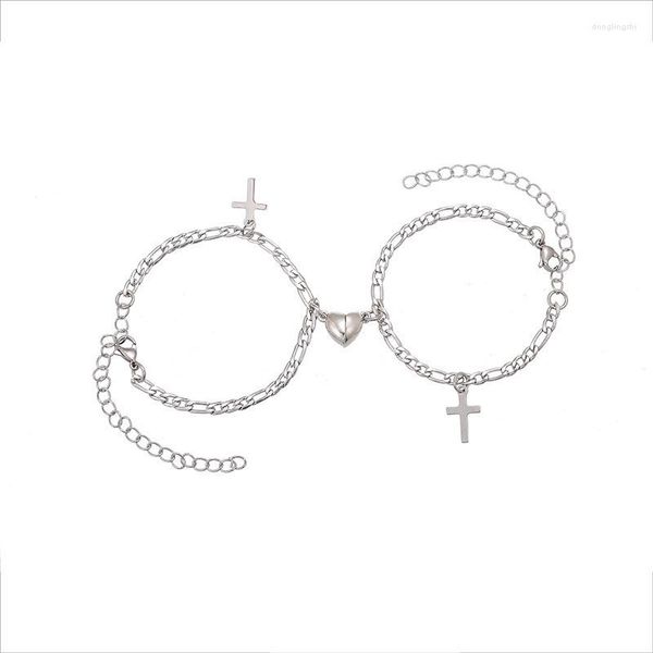 Очарование браслетов 2pcs/Set Heart в форме магнита браслет для пар для пар из нержавеющей стали Куба Цепь мужской и женской ювелирные изделия