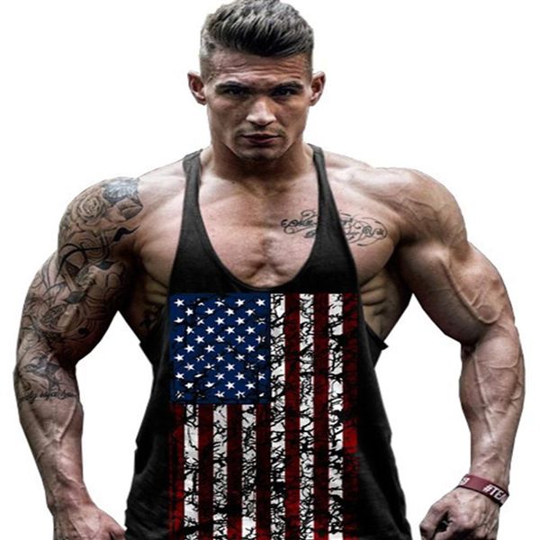 Unit States Flag Sinalizador Sport Bodybuilding Underwaist Men Tops Roupas de moda Roupa preta cinza Drop Ship 220177238Q