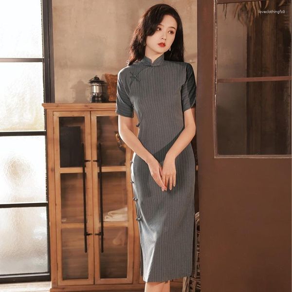 Abbigliamento etnico Donne nobili a manica corta Qipao Elegant Ladies Daily Dress Daily Cinese tradizionale Cheongsam Vestidos Vintage Mandarin Collar Qi