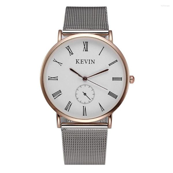 Relógios de pulso 100pcs/lote kevin-3068 vendendo malha de malha de discagem simples casual de ouro rosa casual para u Unisex por atacado quartzo