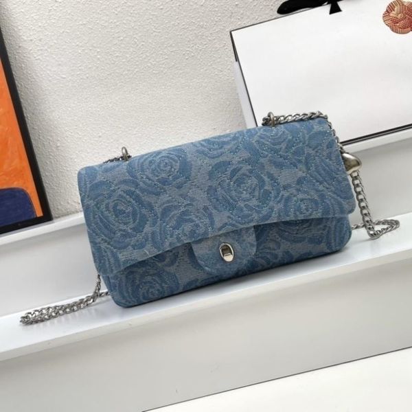 Borsa a tracolla di marca Borsa a tracolla alla moda Borsa sotto le ascelle Borsa a catena in denim Camelia Fibbia regolabile Love Borsa Big Pop denim Square Fat Borsa a tracolla per ragazze