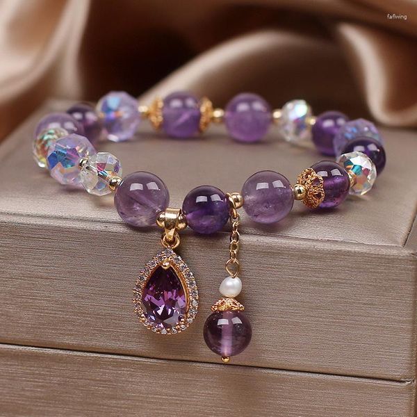 Braccialetti di fascino delicati zirconi viola che brillano bracciale femminile di perle a ciondolo per alghe vintage sister studente