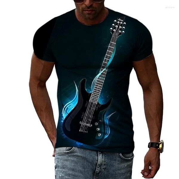 Erkekler Tişörtleri Moda Tadı Gitar Grafik Erkekler Yaz Günlük Kişilik Yaratıcılık O boyun boyun kısa kollu 3D TRENDYOL BASKI T-Shirt