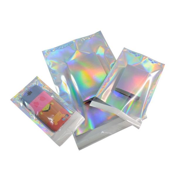 Aufbewahrungstaschen Selbstversiegelter Kleber Kurier Laser Holographischer Kunststoff Poly Envelope Mailer Postaling kosmetische Unterwäsche LX2775 Drop d dhnlz