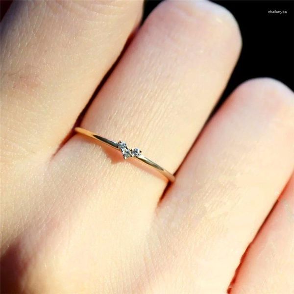 Ringos de cluster Slim Love Heart Ring For Women Girls Delicate Yellow Yellow Gold Color Zircon Birthday Gift Jóias Dingo Dainty Kar173