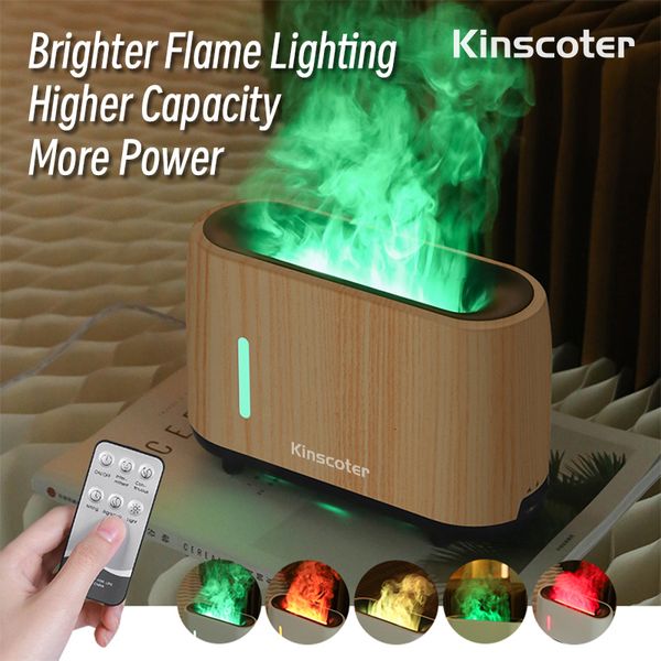 Óleos essenciais difusores Kinscoter 240ml Flame Air Umidificador elétrico Fire colorido Óleo essencial Aroma Difusor Presente frio com controle remoto 230821