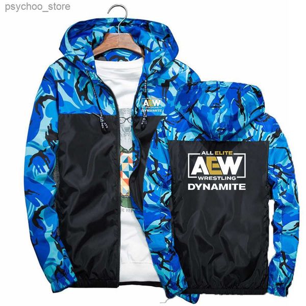 Felpa con cappuccio maschile marca di felpe d'élite aew wrestling aew 2023 maschile primavera e autunno patch work camo camo di alta qualità camo top top q230822