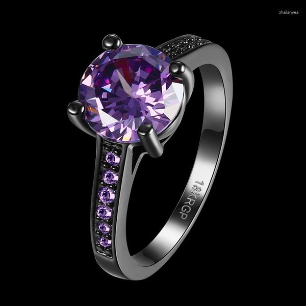 Ringos de cluster Garilina requintada jóias roxas cristal para mulheres meninas armas pretas com zirconia cúbica tamanho 6 7 8