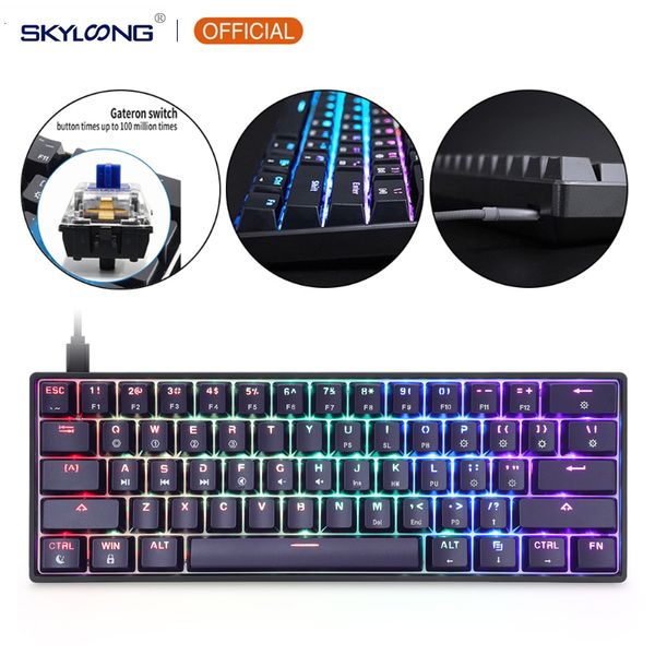 Teclados GK61 SK61 61 teclado mecânico teclado USB LED com retroiluminação LED Gaming Gateron Switches Optical para Desktop 230821