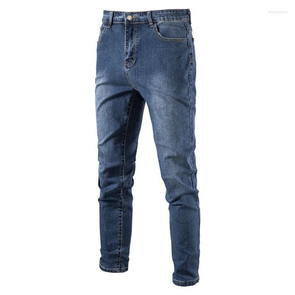 Мужские джинсы Мужские персонализированные вымытые брюки. Случайные микроэластичные японские джинсовые оптовые брюки