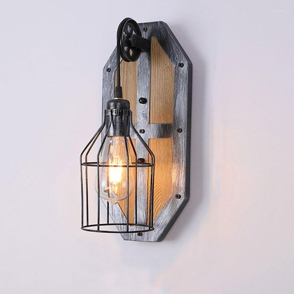 Lâmpada de parede loft retro estilo industrial cafeteria de madeira restaurante bar ferro moderno criativo luz personalizada