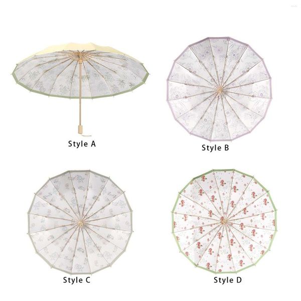 Guarda -chuvas Triple dobring guarda -chuva Proteção ao sol 16 costelas resistentes à água para acampamentos de praia viagens ao ar livre