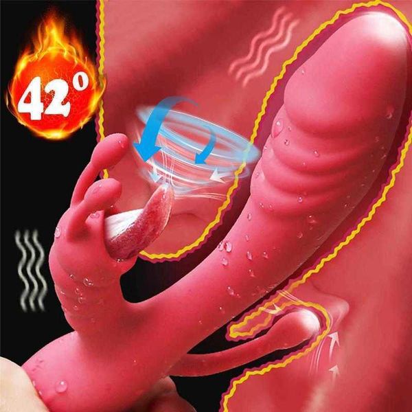 Massaggiatore 3 in doppia lingua leccata vibratore capezzolo riscaldamento g spot stimolatore clitoride orgasmo anale vaginale dildo per donne